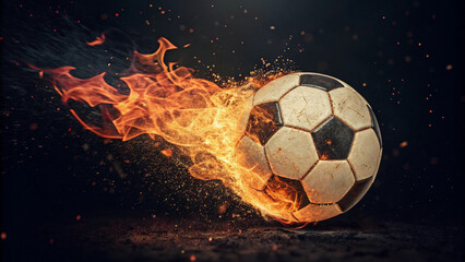Fototapeta premium Fire soccer ball background