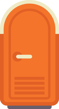 Simple vector illustration of an orange plastic portable toilet cabin isolated on white background