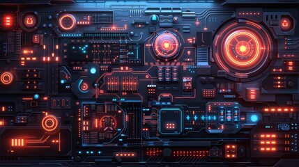 Fototapeta premium A futuristic digital interface with glowing elements and intricate circuitry design.
