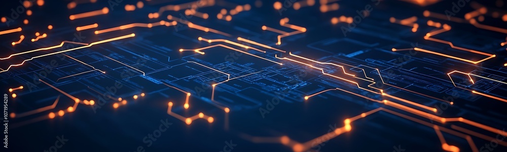 Fototapete a close-up view of a circuit board with glowing pathways, illustrating intricate electronic connecti