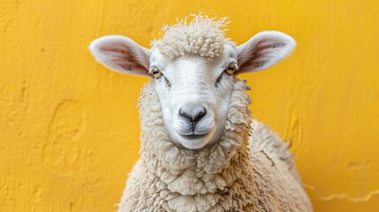 Fototapeta premium A Sheep Against a Yellow Background