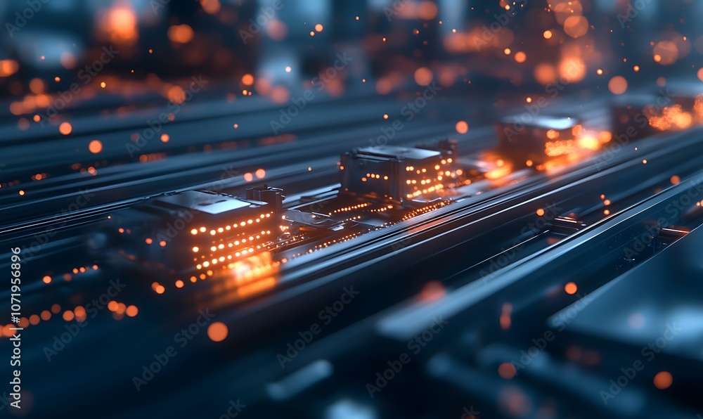 Fototapete a futuristic close-up of a circuit board with glowing elements, suggesting advanced technology and d