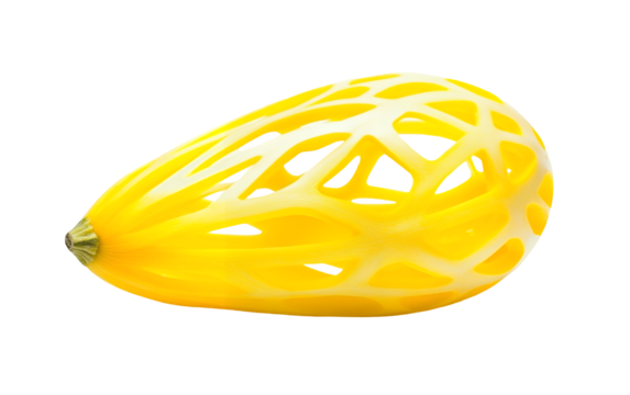 PNG object on clear backdrop. A hollow yellow fruit shell with a lattice design on a transparent background, offering an artistic element with copy space. Isolated on transparent background. - Powered by Adobe