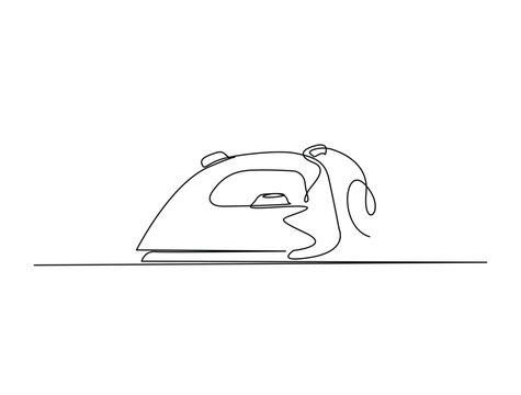 Continuous one line drawing of iron home appliance. Iron single line art vector illustration. Editable vector.