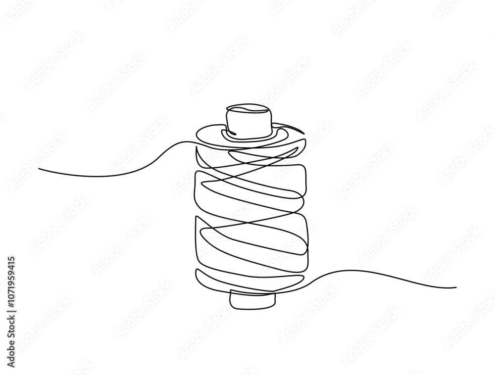 Poster continuous one line drawing of textile spool of thread . spool of thread single line art vector illu