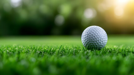 Obraz premium Golf ball, green grass, sunny golf course, sports equipment, outdoor recreation