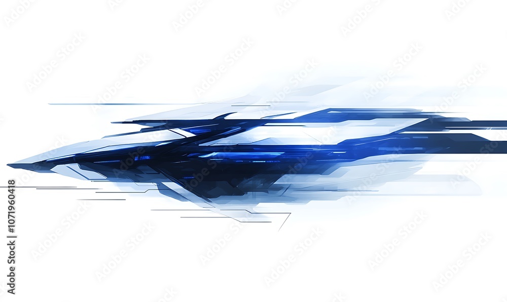 Poster a sleek, abstract design featuring dynamic blue shapes suggesting speed and movement, set against a 