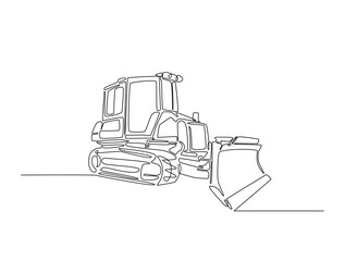 Continuous one line drawing of Bulldozer Construction Heavy Equipment. Bulldozer single line art vector illustration. Editable vector.