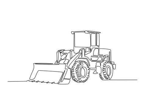 recommend clip art: Continuous one line drawing of Bulldozer Construction Heavy Equipment. Bulldozer single line art vector illustration. Editable vector.