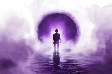 Man walking in to a circle of light,3d rendering
