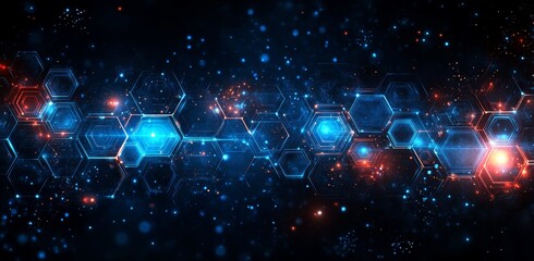 Obraz premium Featuring an abstract blue tech theme, this illustration depicts futuristic and hi-tech digital communication innovations.
