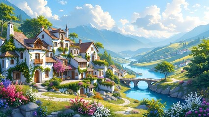 Idyllic Village by the Lake