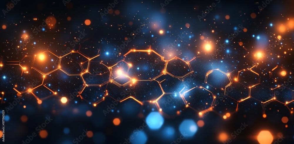 Poster conceptual illustration of a futuristic technology background with circuit network and circle hud.