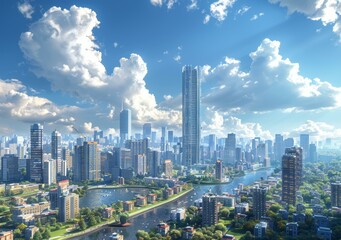 Naklejka premium Modern City Skyline with Clear Sky