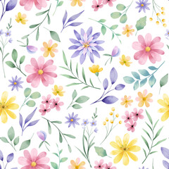 Seamless floral pattern, watercolor background with flowers. Repeat fabric wallpaper print texture. Perfectly for wrapped paper, backdrop.