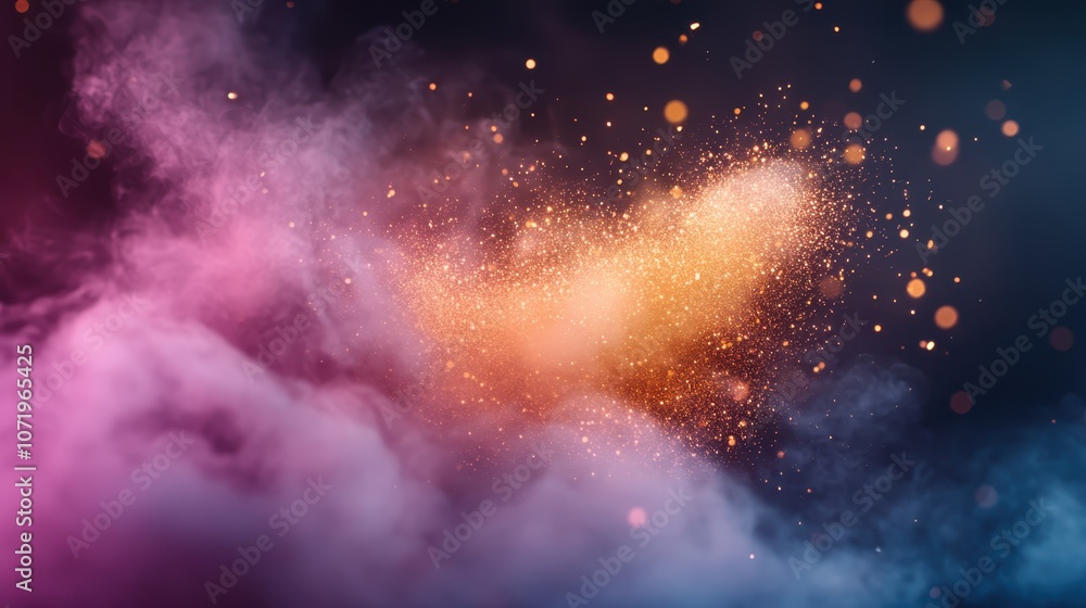 Poster abstract display of colorful particles and light, creating a vibrant and dynamic composition, embody