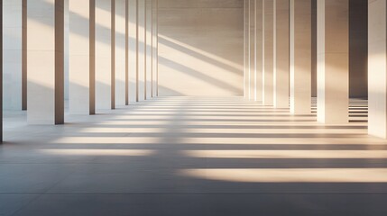 Modern architectural hall with sunlight.