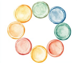 A colorful watercolor circle of plates, ideal for artistic and creative designs.
