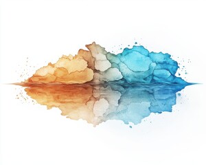Obraz premium A colorful watercolor cloud reflecting on a calm surface, showcasing artistic beauty.
