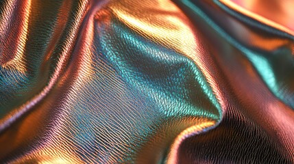 Naklejka premium Close-up texture of iridescent silk fabric with waves