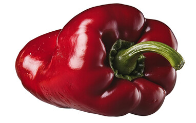 PNG object on clear backdrop. Close up of a vibrant red bell pepper with a glossy surface, showcasing its fresh, crisp texture. Isolated on transparent background.