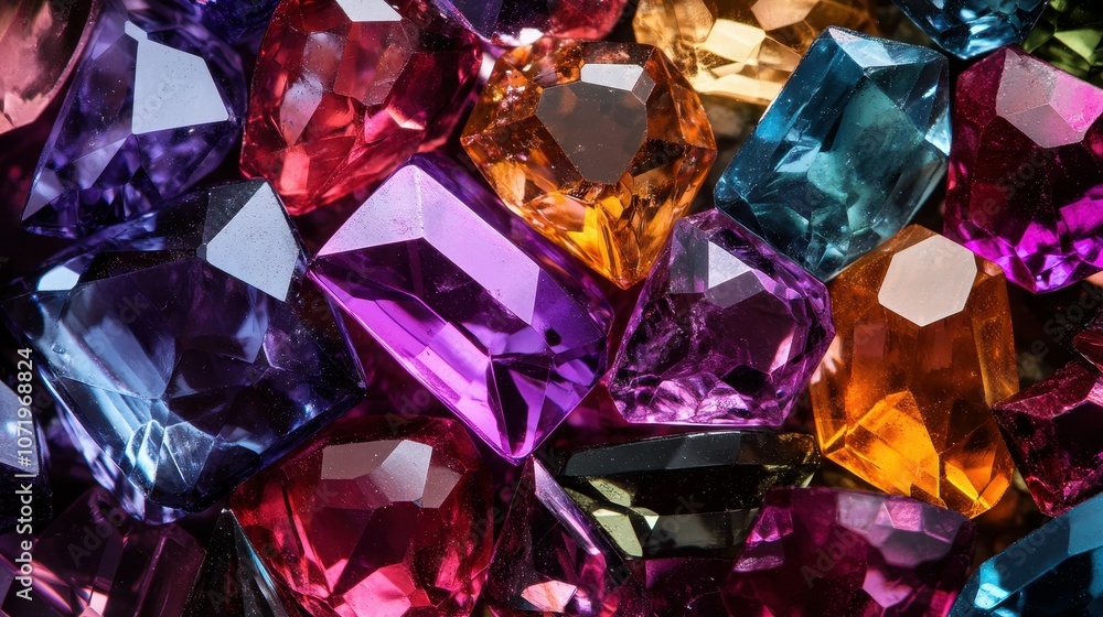 Aufkleber scattered faceted gems in vibrant colors creating a stunning pattern of shapes with deep vibrancy an
