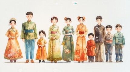 Fototapeta premium A diverse group of individuals dressed in traditional attire representing various cultures.