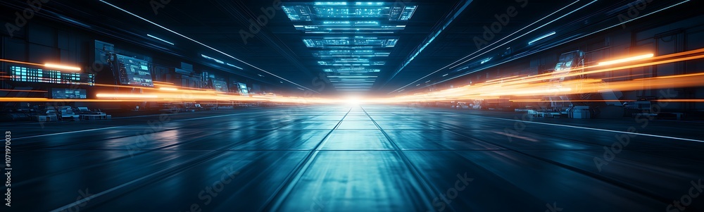 Leinwandbilder a futuristic scene depicting glowing lines and a dynamic light trail, conveying a sense of speed and