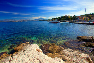 scenic view on picturesque Greece island - Corfu (Kerkyra) ,  amazing  rocky coast with ...