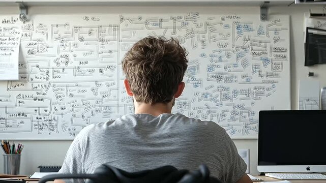 Law Student Studying with Whiteboard in Organized Study Space