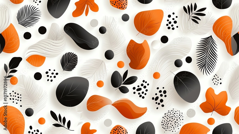 Poster abstract pattern with leaves and shapes
