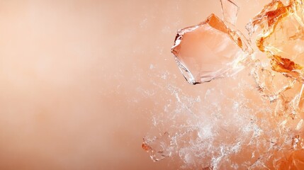 Fototapeta premium An energetic depiction of orange-tinted glass pieces breaking and dispersing mid-air, creating a dance of fragments in a visually stunning, abstract composition.