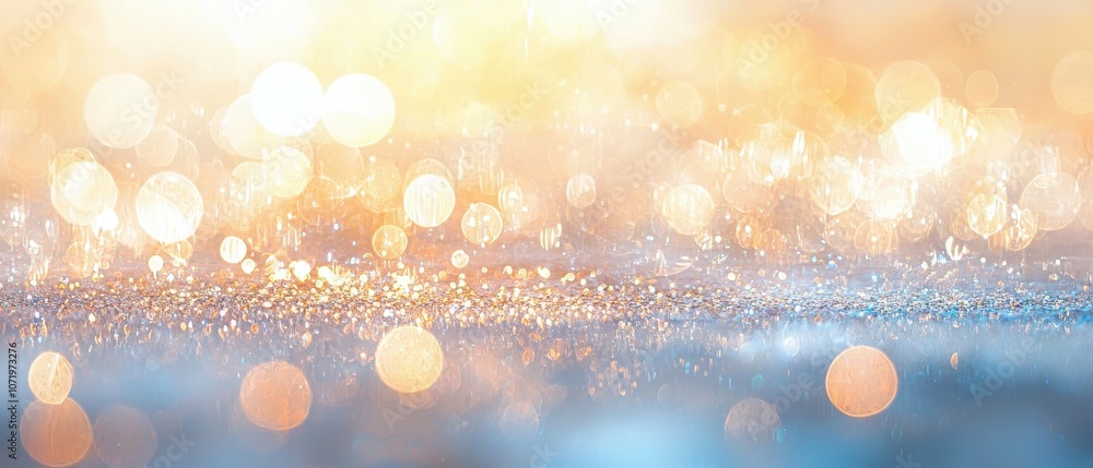 Poster soft focus sparkling ocean at dawn with warm light creating a dreamy atmosphere and inviting serenit
