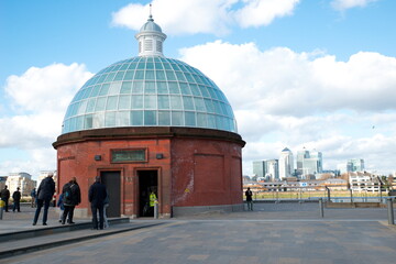 Entrance to the foot tunnel under river Thames in Greenwich London, UK.