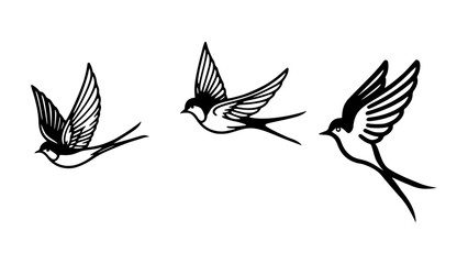 Flying Swallow Bird Silhouettes - Minimalist Design Set
