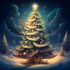 christmas tree in dreamy forest