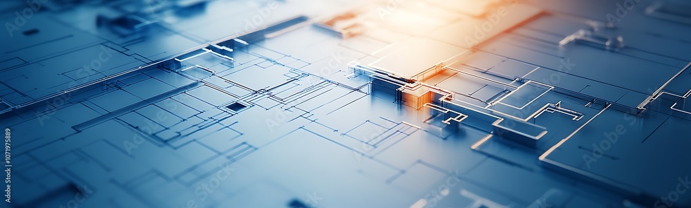 Poster a close-up digital image depicting intricate blue circuitry and glowing elements, symbolizing techno