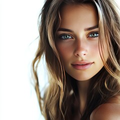 Naklejka premium Luminous photo of captivating woman on white