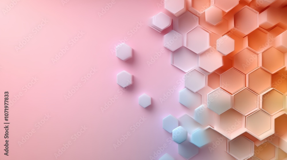 Poster 3d hexagonal shapes form a honeycomb pattern in soft pastel shades, creating a soothing and harmonio
