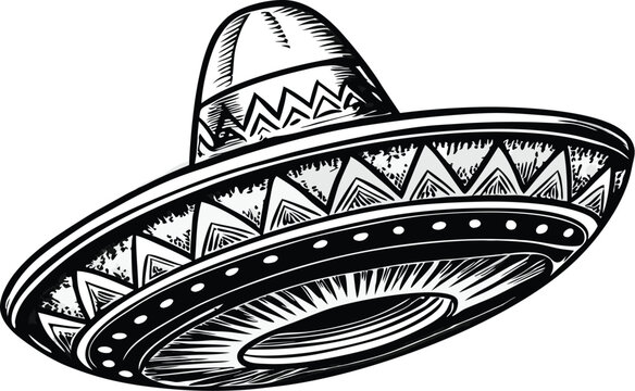 recommend clip art: Vintage style hand-drawn Mexican sombrero hat illustration..