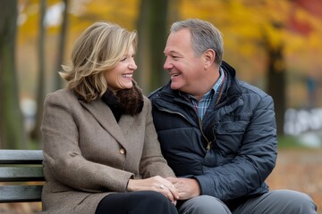 Fototapeta premium Mature Couple Enjoying Quality Time in Autumn Park