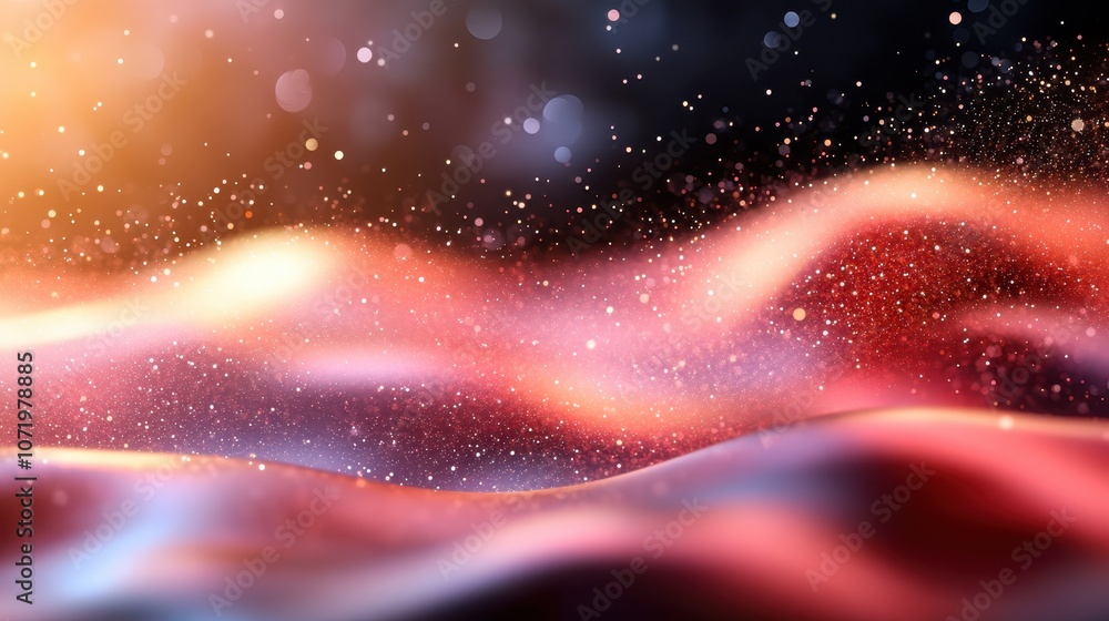 Poster bright and undulating waves adorned with light dust, creating a serene mood, capturing the harmoniou