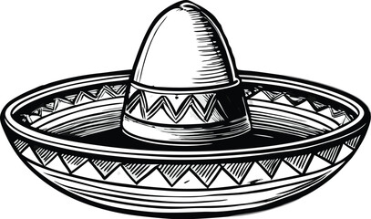 Vintage style hand-drawn Mexican sombrero hat illustration..