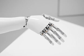 Futuristic Robotic Arm with Sleek Metal Design on White Background