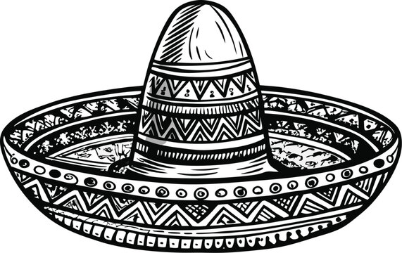 recommend clip art: Vintage style hand-drawn Mexican sombrero hat illustration..