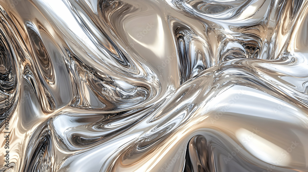 Aufkleber abstract shapes of liquid chrome colors, creating a mesmerizing and fluid composition -