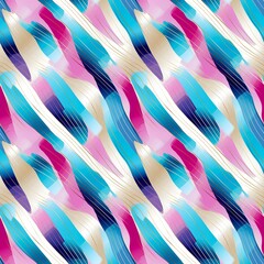 Abstract seamless pattern with colorful brush strokes  in pink, blue, purple and white colors, gold lines. Watercolor abstract art.