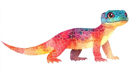 Obraz premium A vibrant and colorful illustration of a gecko with a hexagonal pattern.