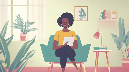 Black therapist in a serene office setting, using empathetic communication and active listening with clients -