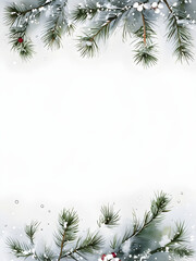 Watercolor Pine Branches with Snow Border on Soft Background  Winter Frame for Holiday Designs
